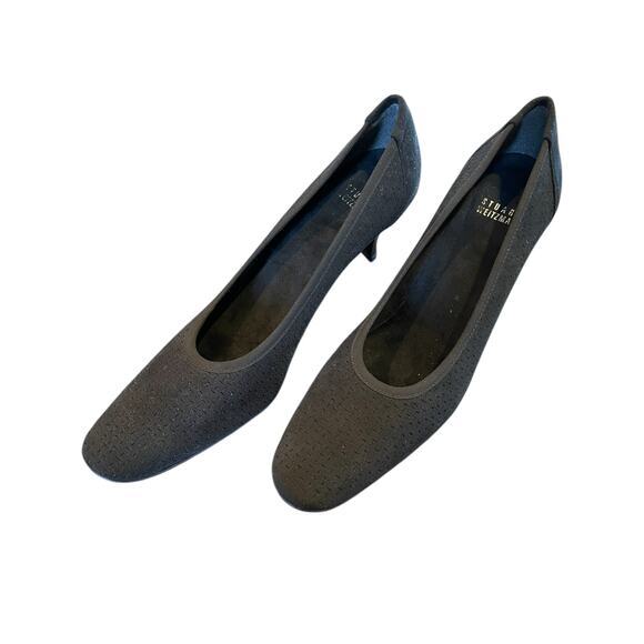 Stuart Weitzman Women 8.5 N Black Suede Perforated Textured‎ Low Pump Heels - Picture 1 of 13